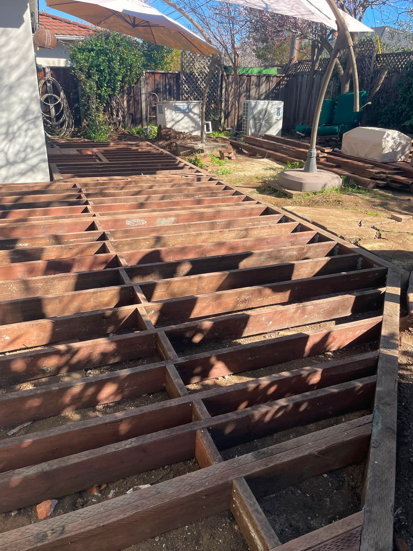 Deck framing and joists during construction